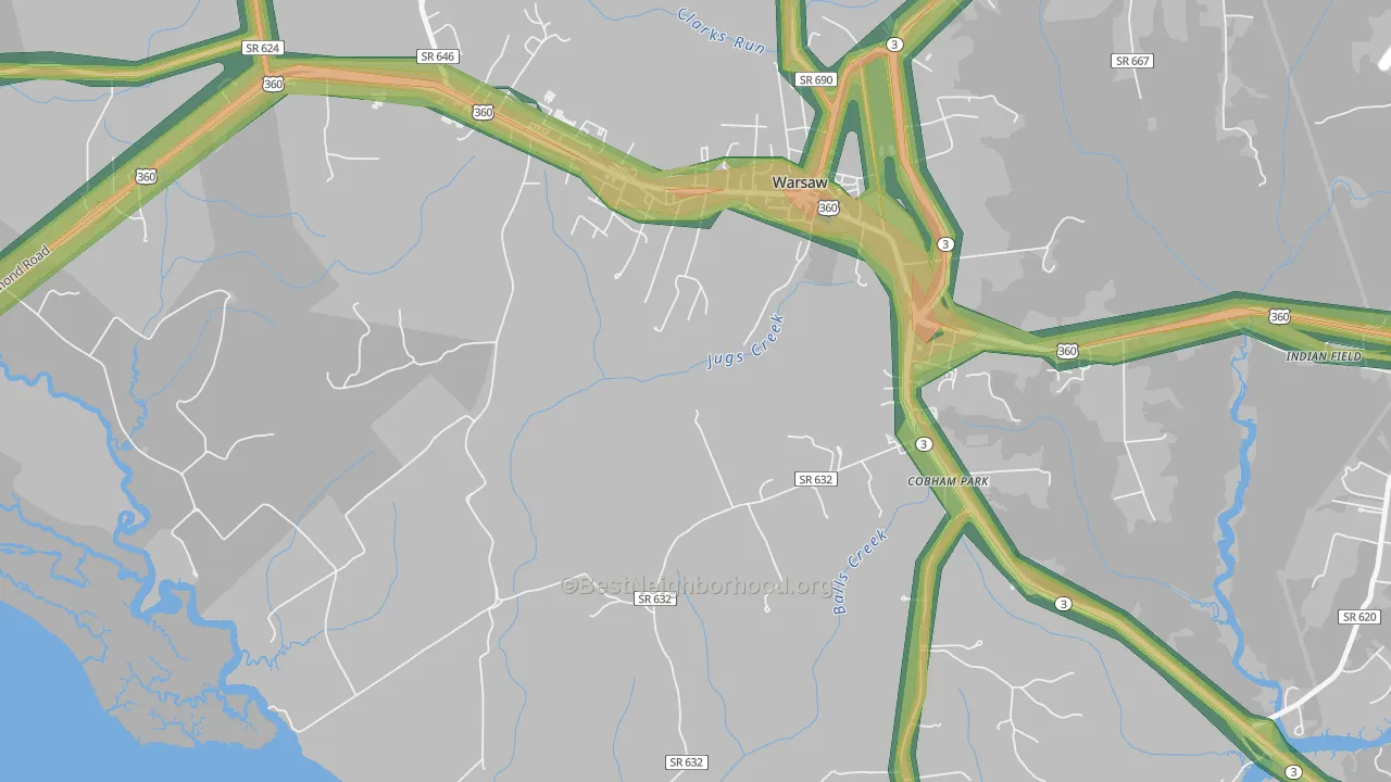 Nomini Grove, VA Map of Noise Levels in Nomini Grove