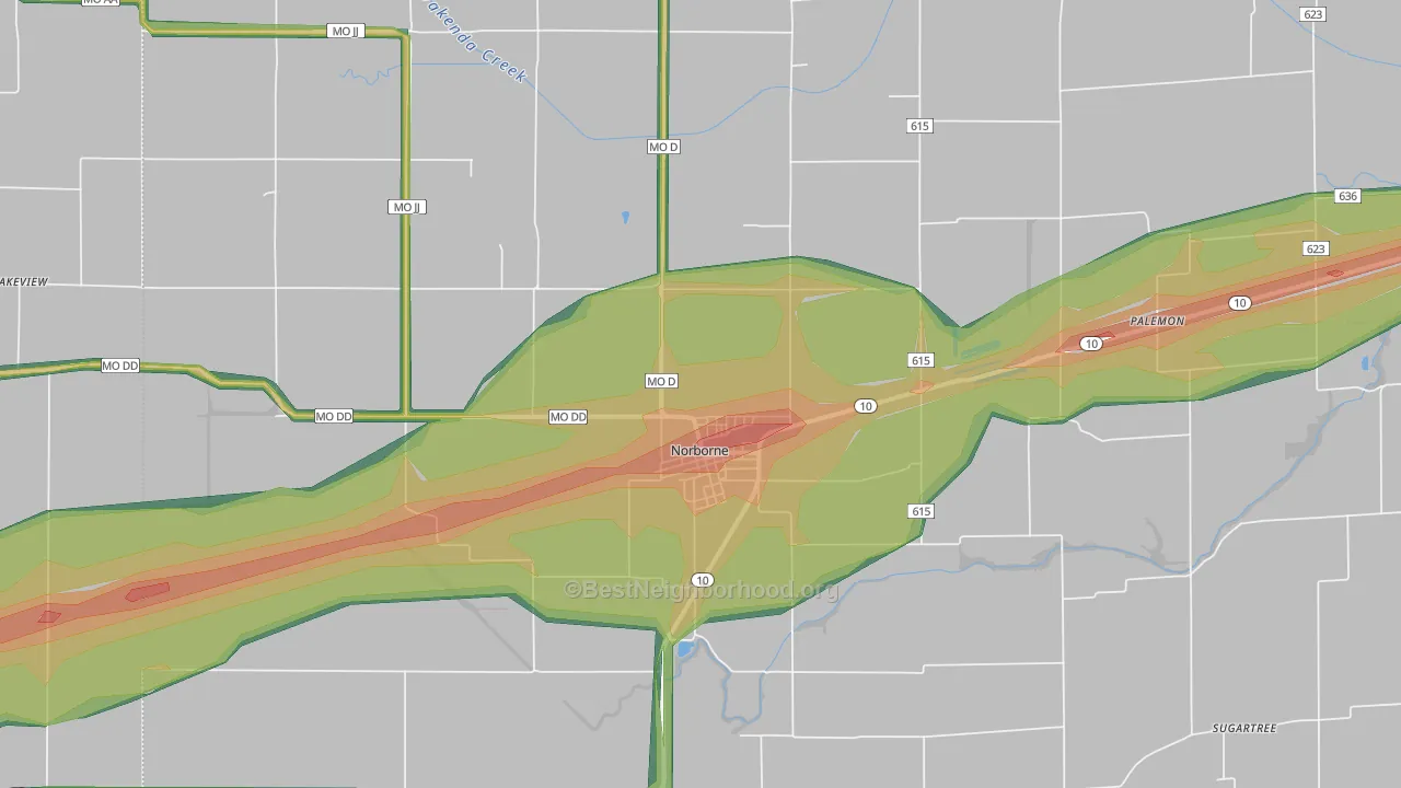 Norborne, MO Map of Noise Levels in Norborne