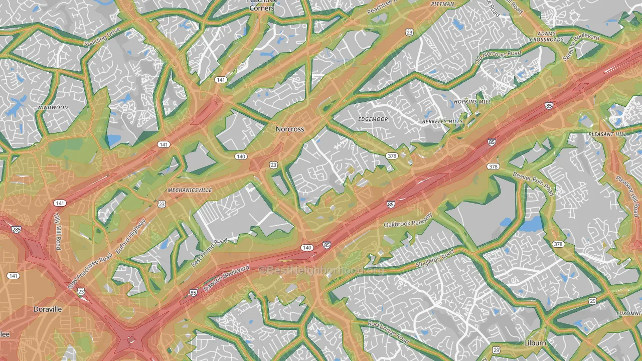 Norcross, GA Map of Noise Levels in Norcross