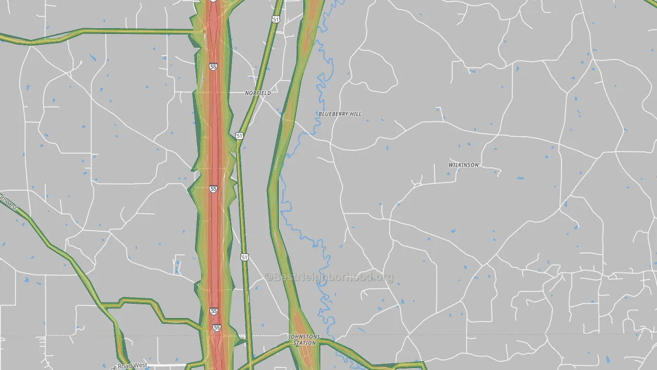 Norfield, MS Map of Noise Levels in Norfield