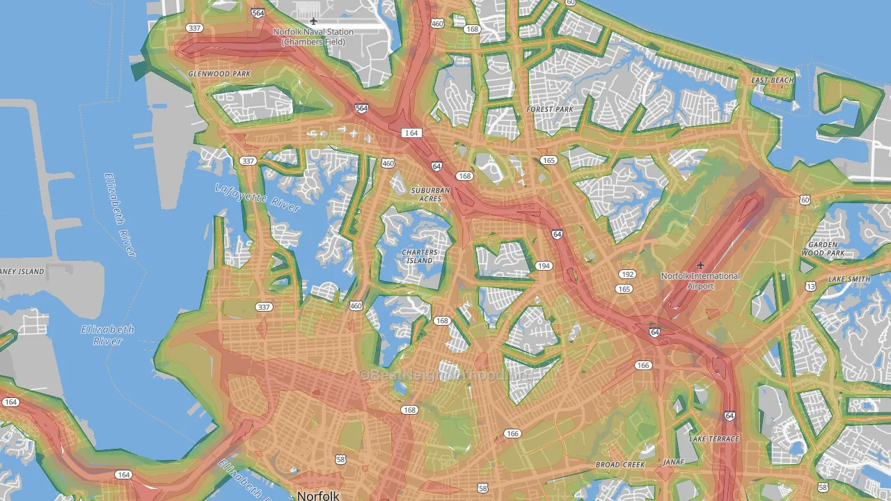 Norfolk City, VA Map of Noise Levels in Norfolk City