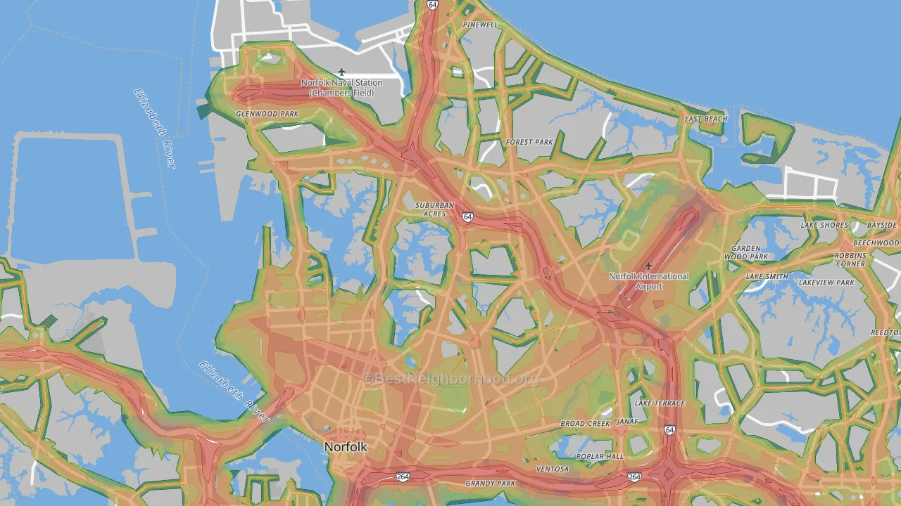 Norfolk, VA Map of Noise Levels in Norfolk