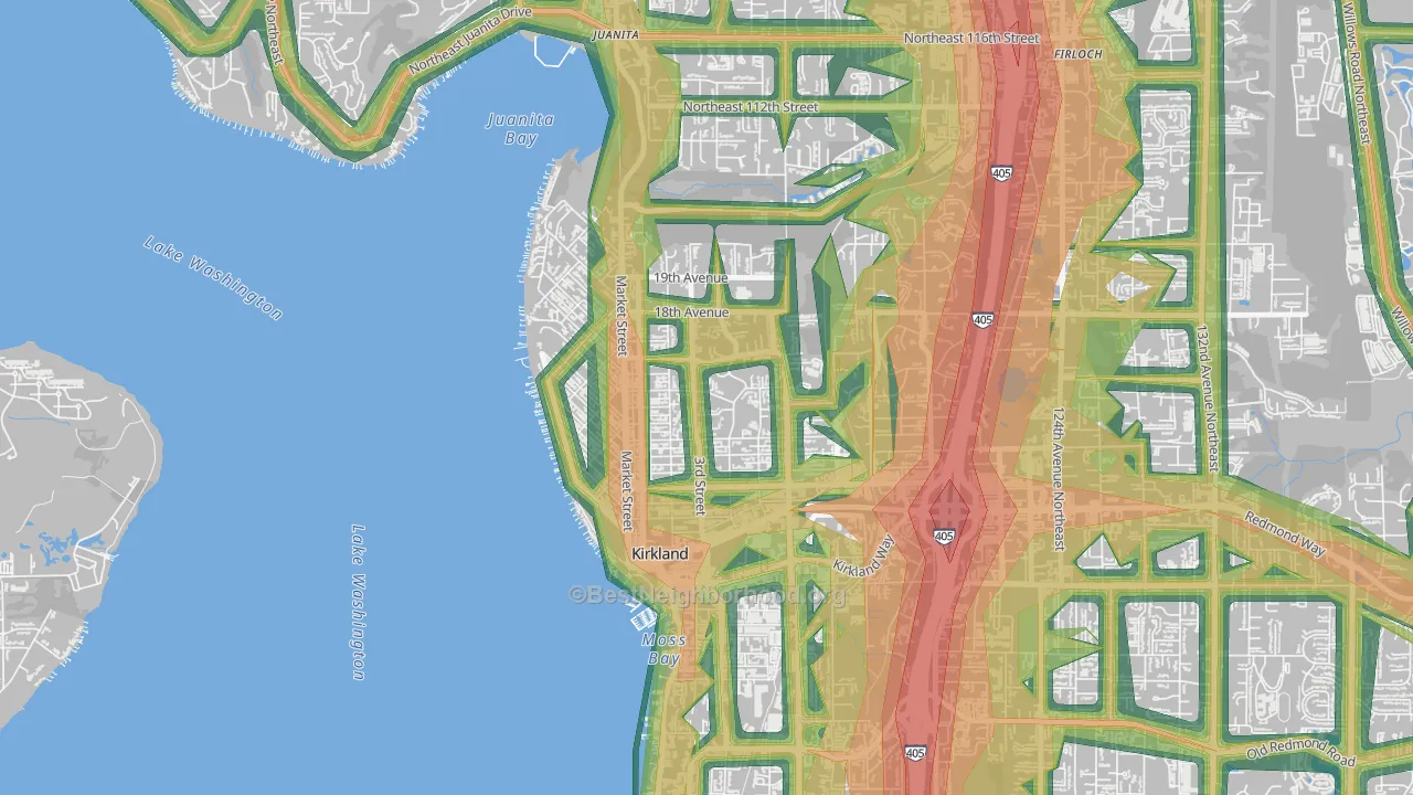 Norkirk, Kirkland, WA Map of Noise Levels in Norkirk
