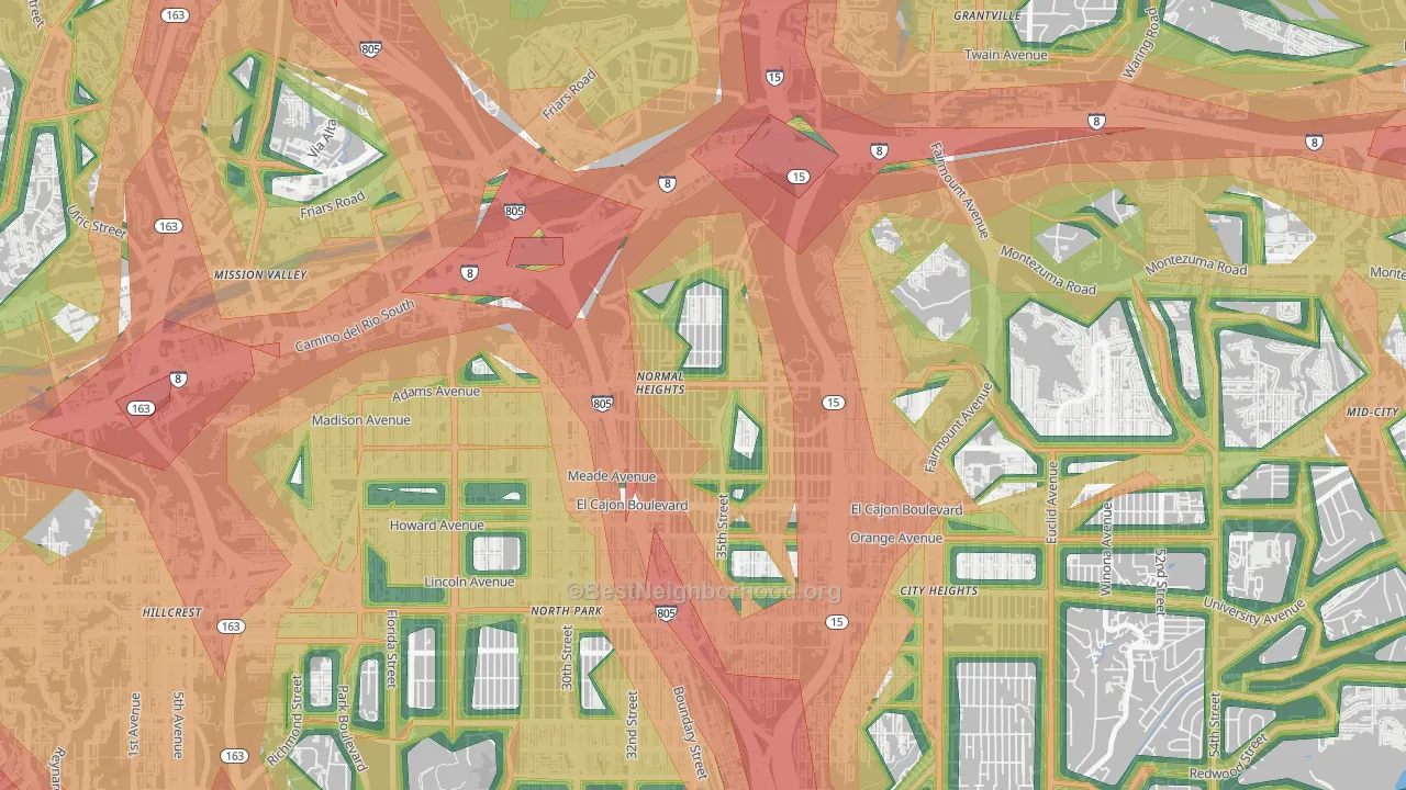 Normal Heights, San Diego, CA Map of Noise Levels in Normal Heights