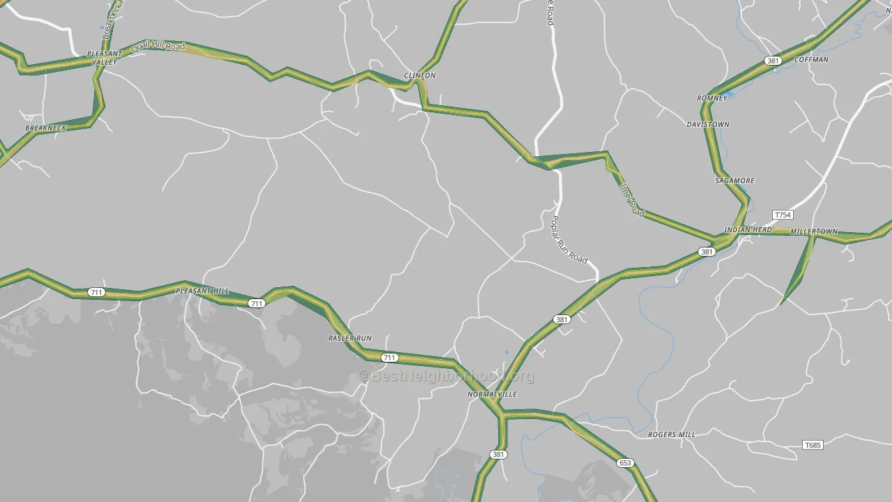 Normalville, PA Map of Noise Levels in Normalville