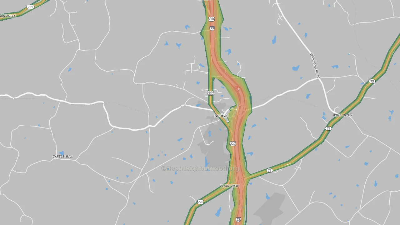 Norman, NC Map of Noise Levels in Norman