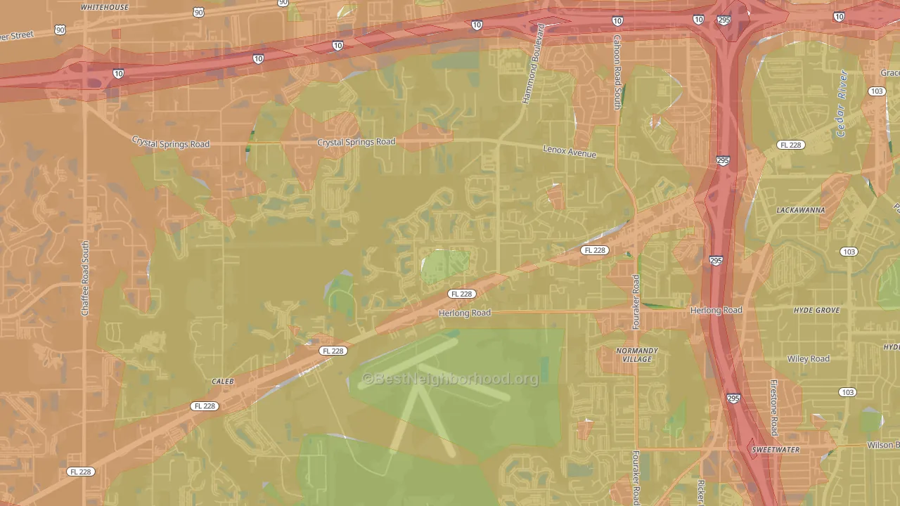 Normandy Estates, Jacksonville, FL Map of Noise Levels in Normandy Estates