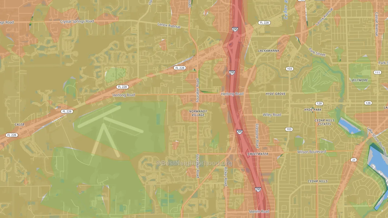 Normandy Manor, Jacksonville, FL Map of Noise Levels in Normandy Manor