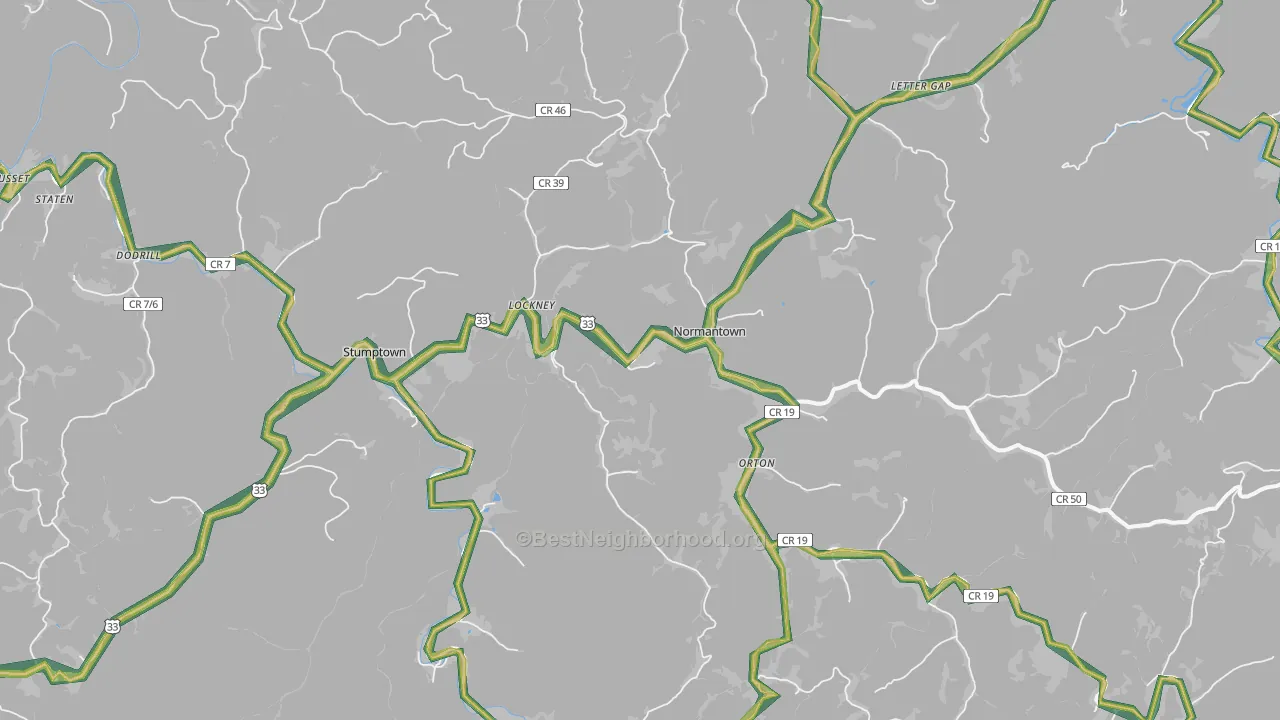 Normantown, WV Map of Noise Levels in Normantown