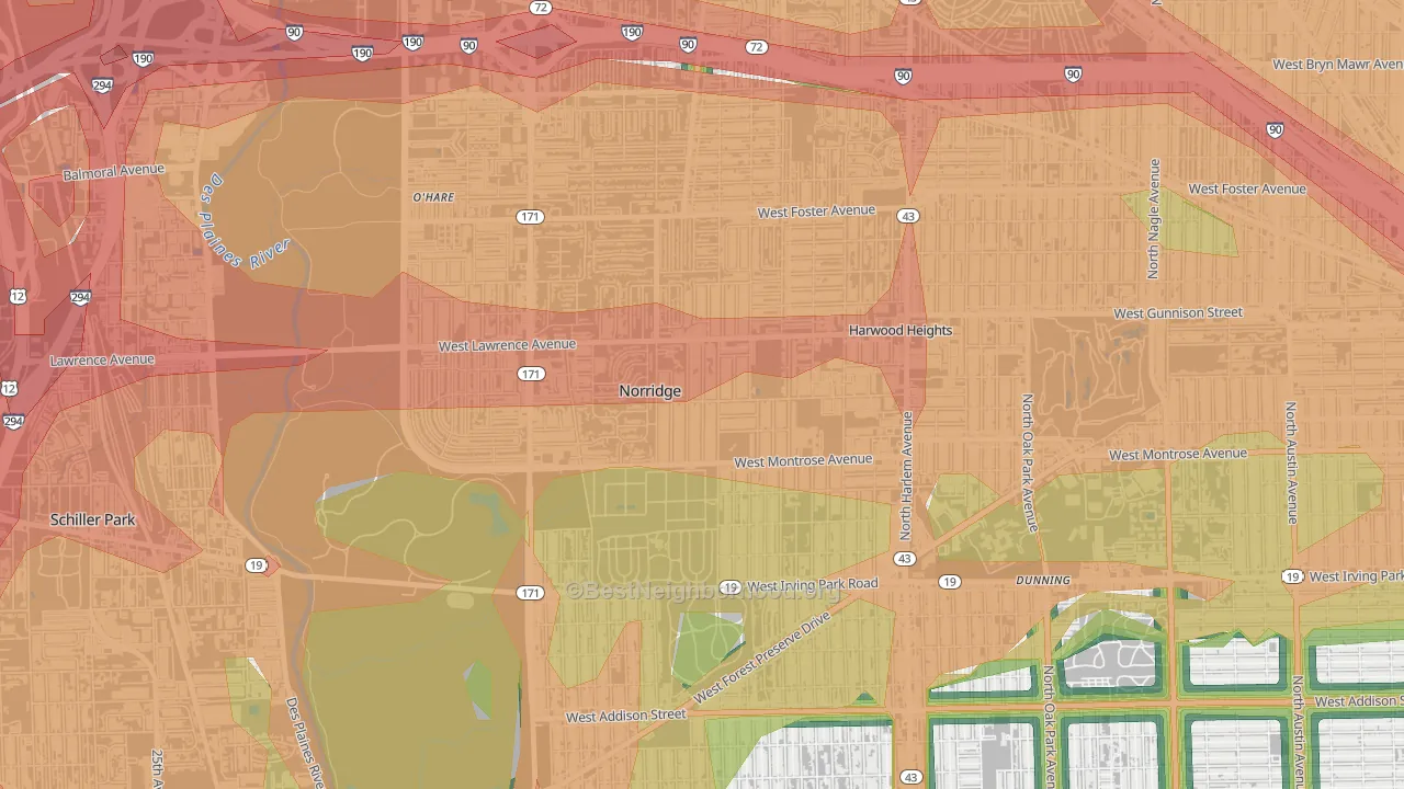 Norridge, IL Map of Noise Levels in Norridge