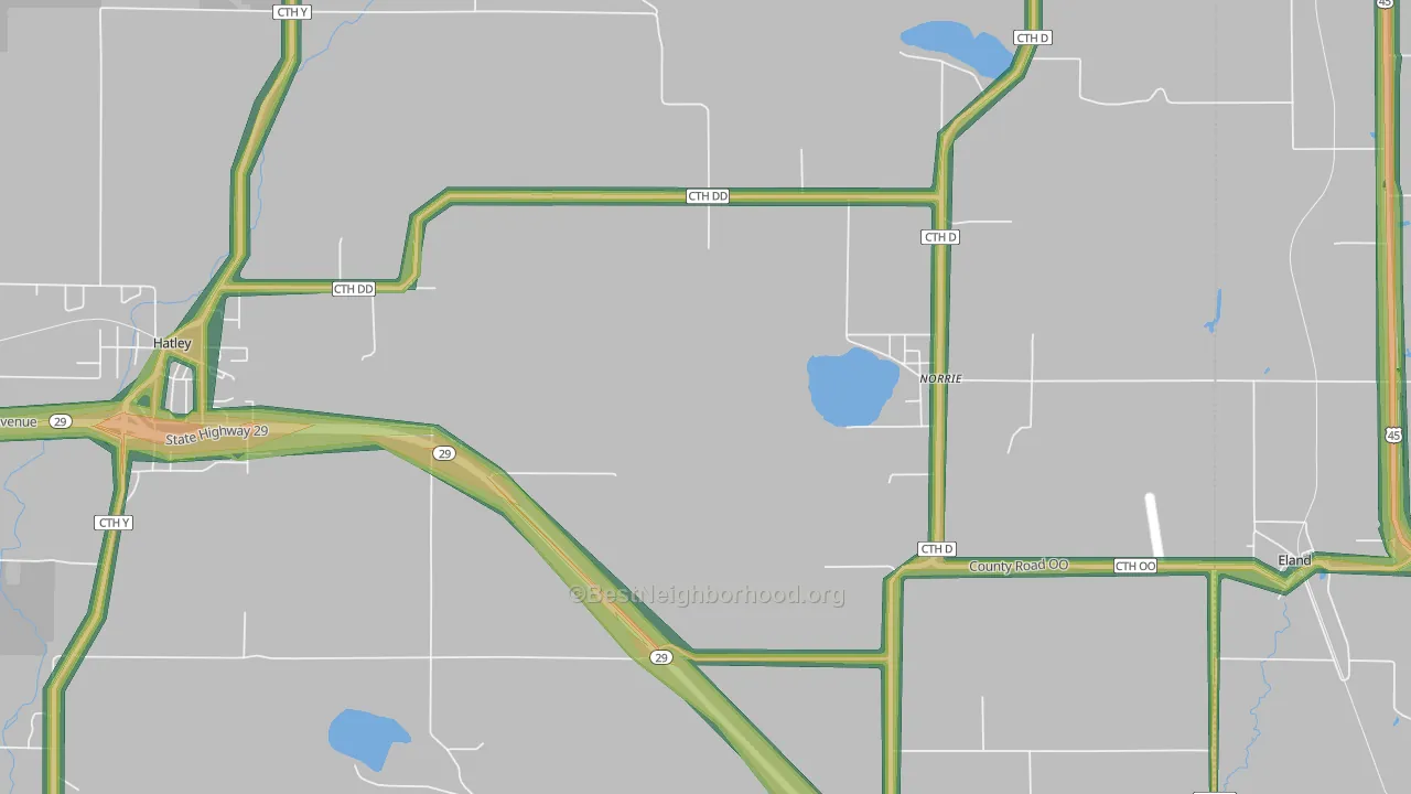 Norrie, WI Map of Noise Levels in Norrie