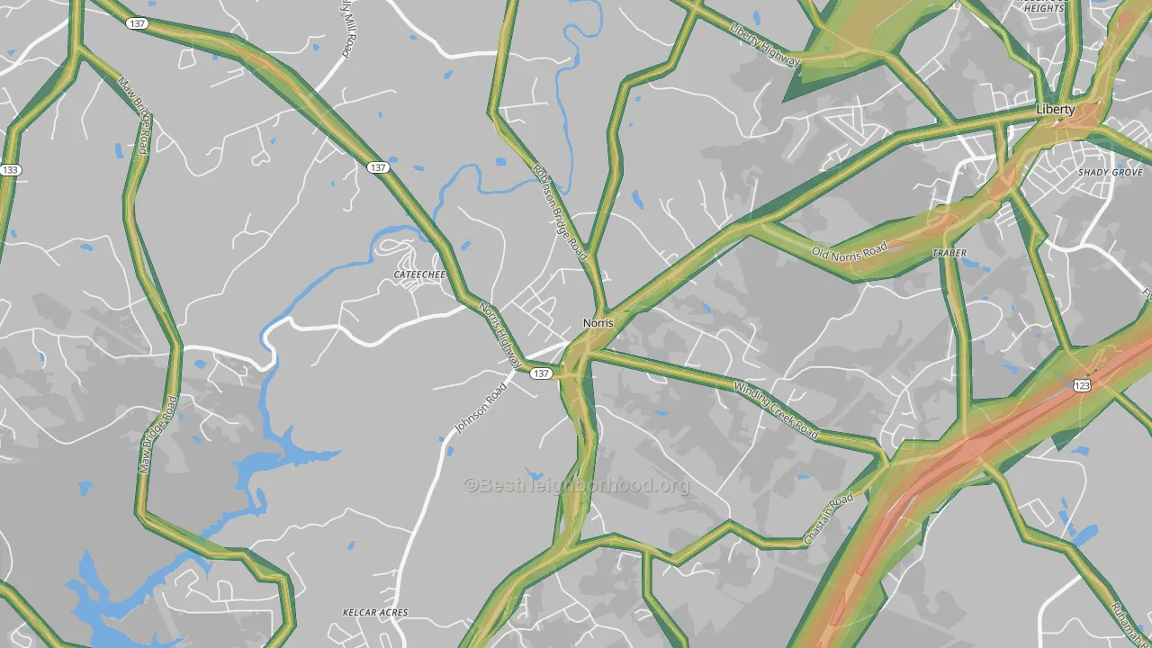 Norris, SC Map of Noise Levels in Norris