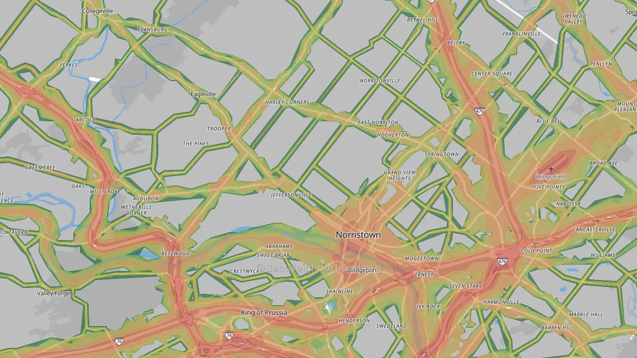 Norristown, PA Map of Noise Levels in Norristown
