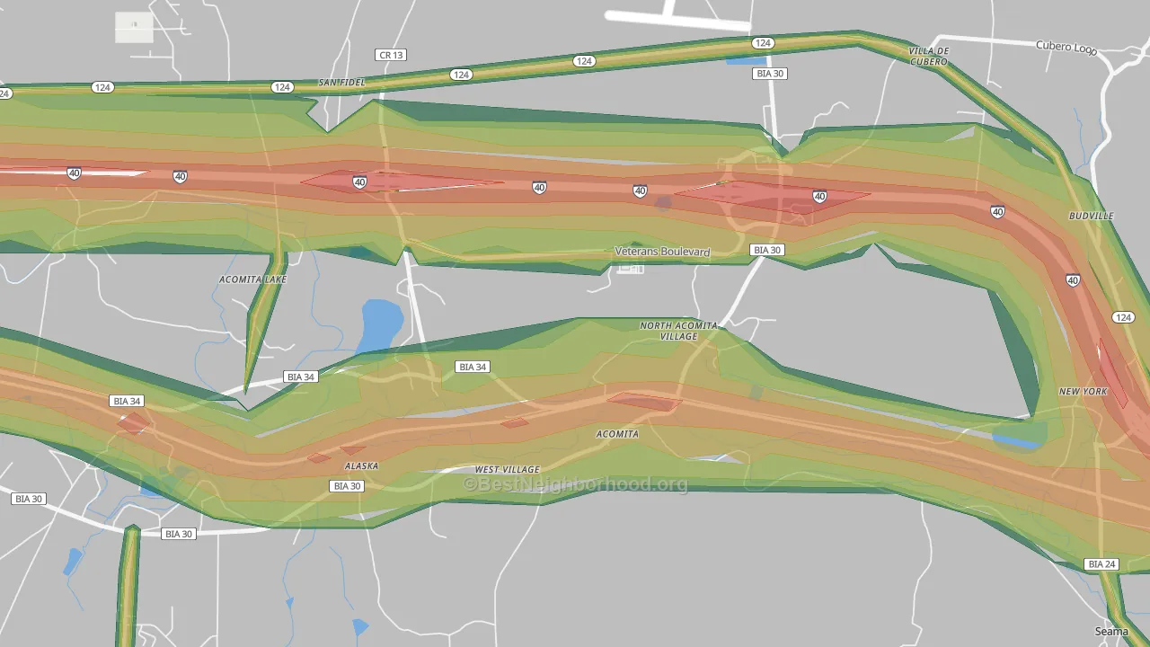 North Acomita Village, NM Map of Noise Levels in North Acomita Village