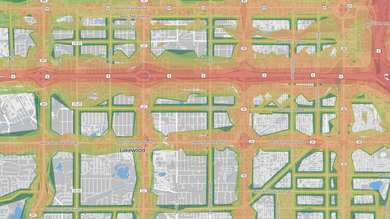 North Alameda, Lakewood, CO Map of Noise Levels in North Alameda
