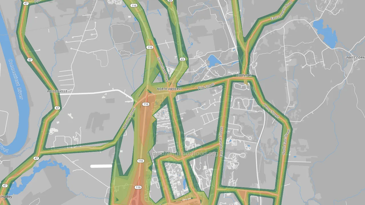 North Amherst, Amherst, MA Map of Noise Levels in North Amherst