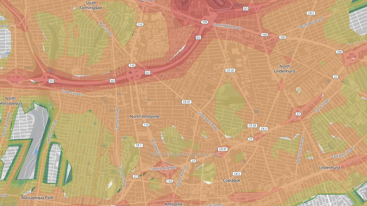 North Amityville, NY Map of Noise Levels in North Amityville