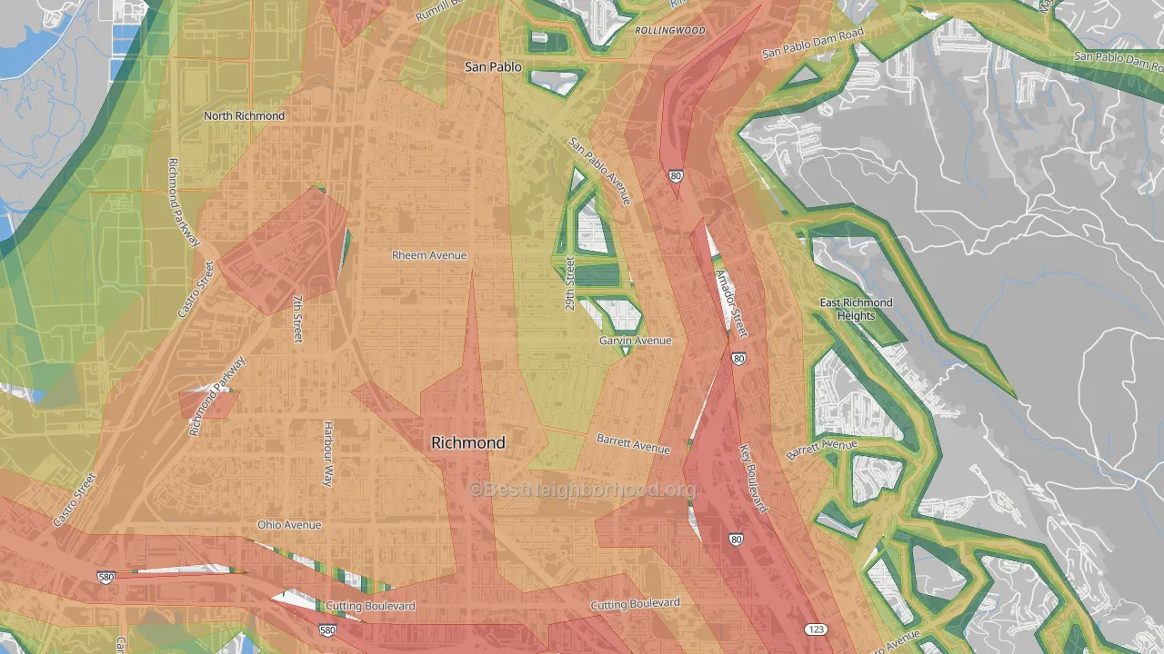 North and East, Richmond, CA Map of Noise Levels in North and East