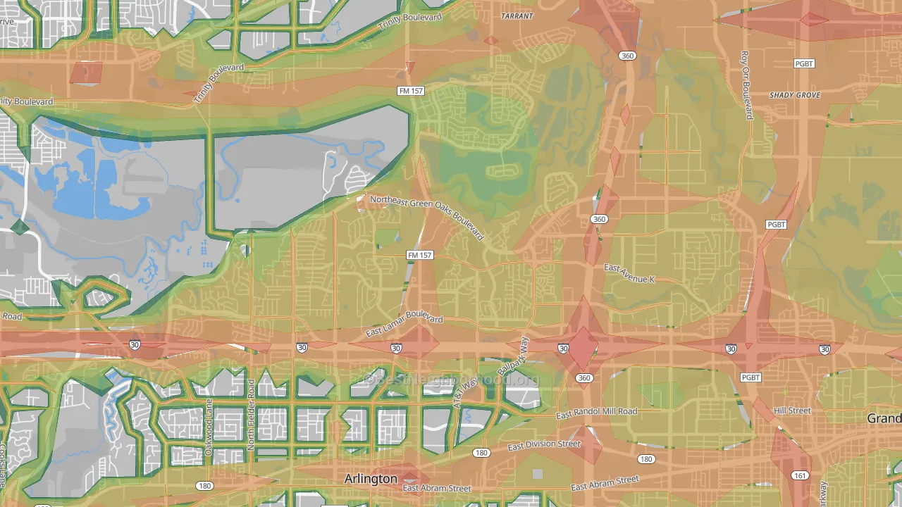 North Arlington, Arlington, TX Map of Noise Levels in North Arlington