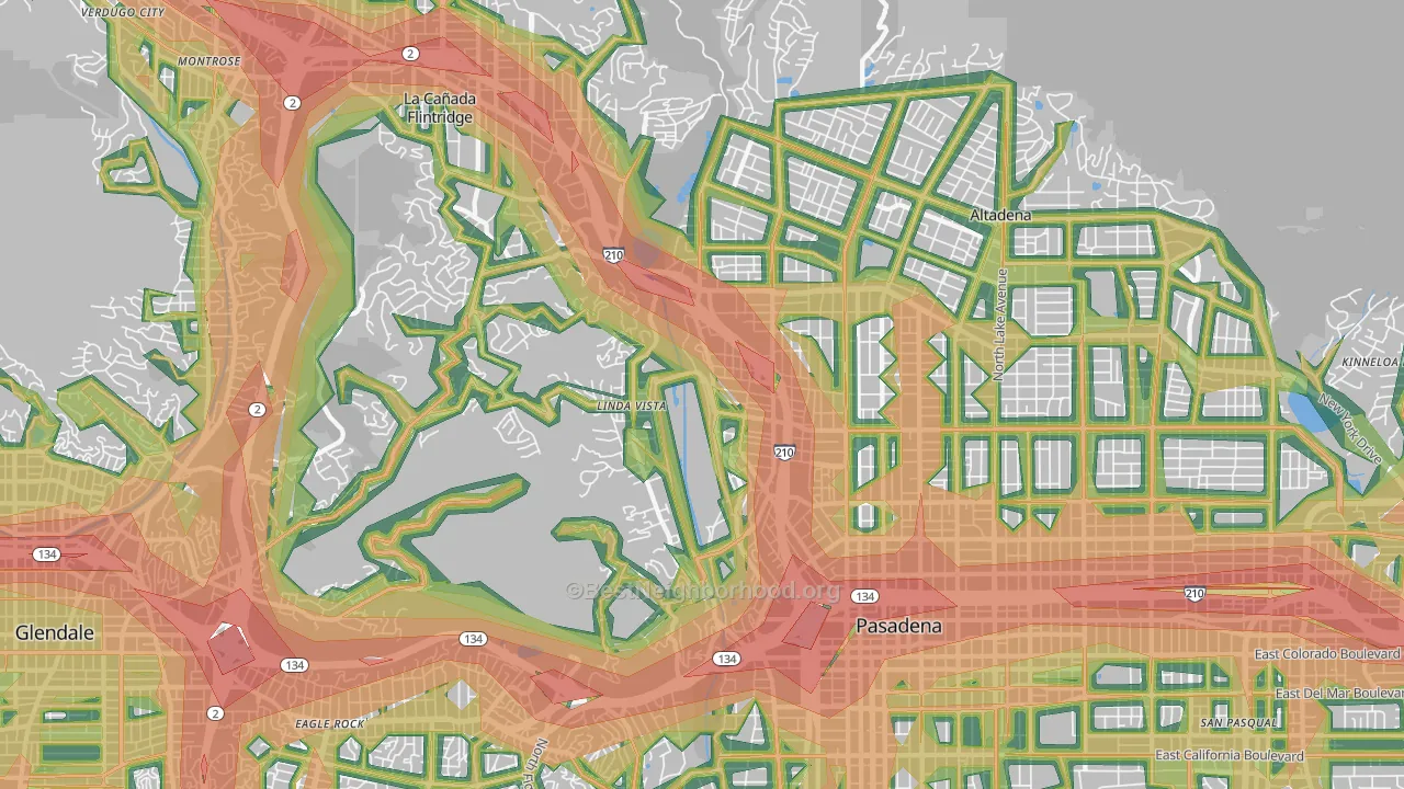 North Arroyo, Pasadena, CA Map of Noise Levels in North Arroyo
