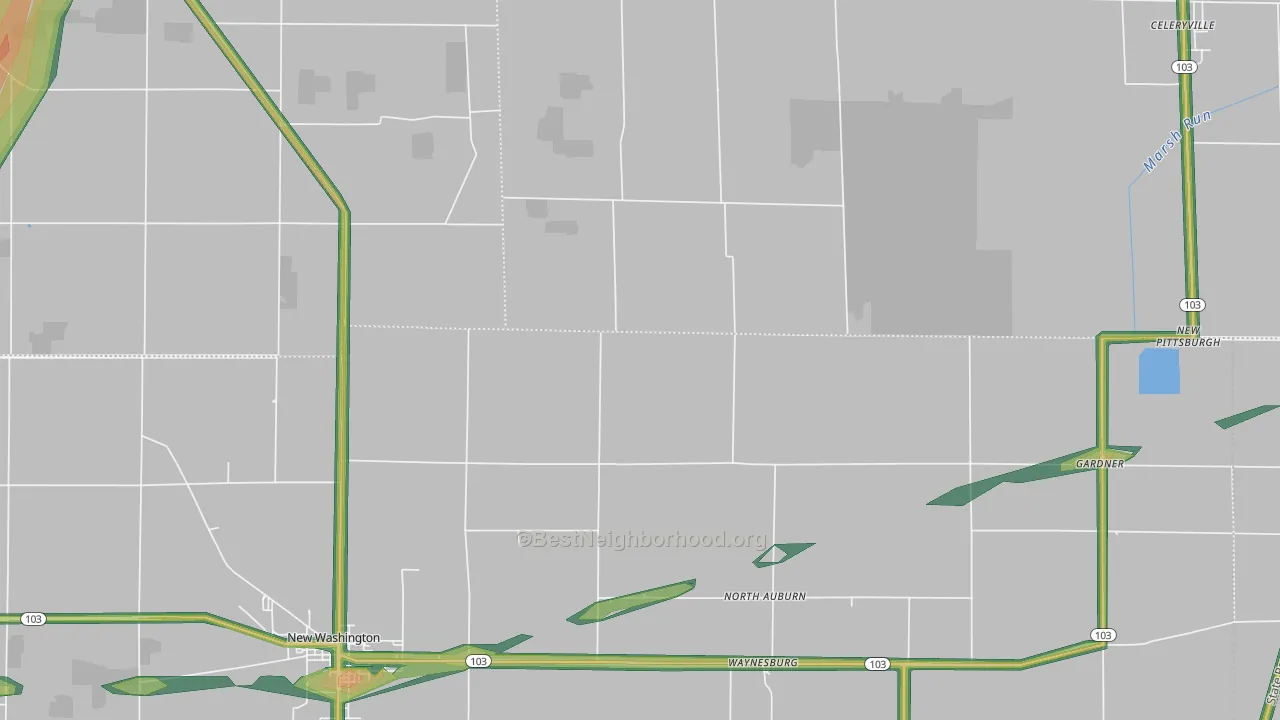 North Auburn, OH Map of Noise Levels in North Auburn