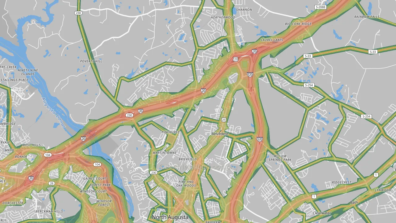 North Augusta, SC Map of Noise Levels in North Augusta