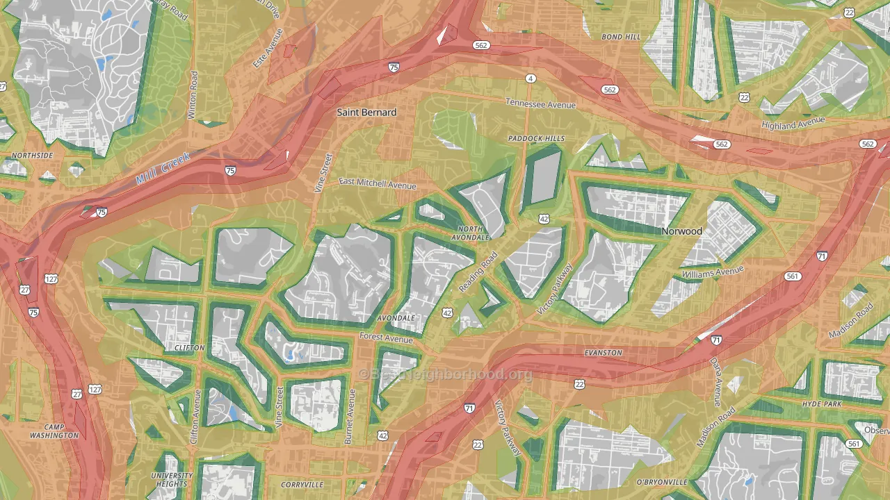 North Avondale, Cincinnati, OH Map of Noise Levels in North Avondale