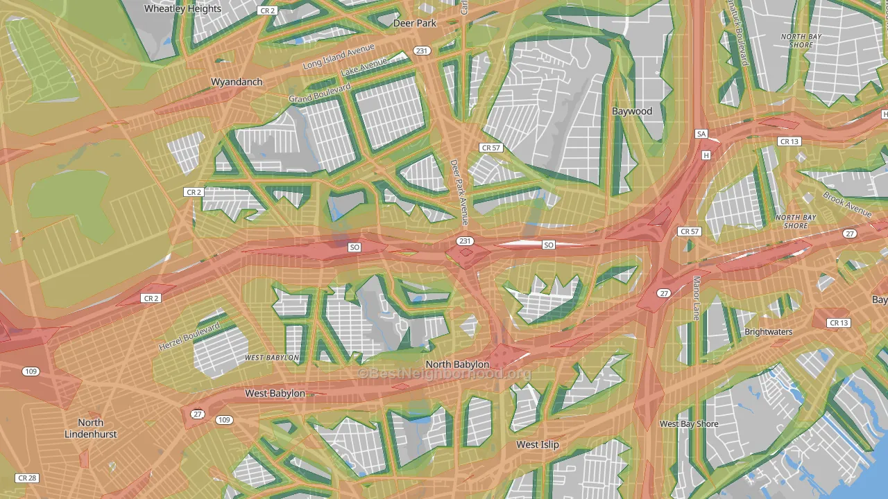 North Babylon, NY Map of Noise Levels in North Babylon