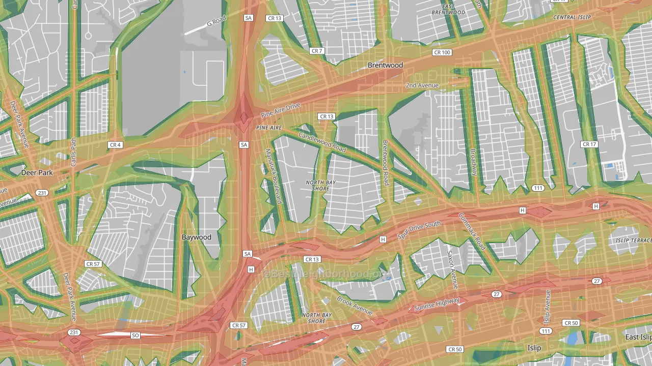 North Bay Shore, NY Map of Noise Levels in North Bay Shore