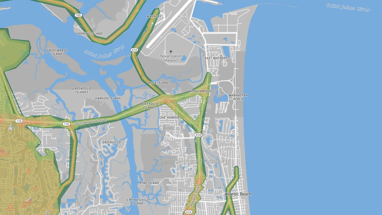 North Beach, Atlantic Beach, FL Map of Noise Levels in North Beach