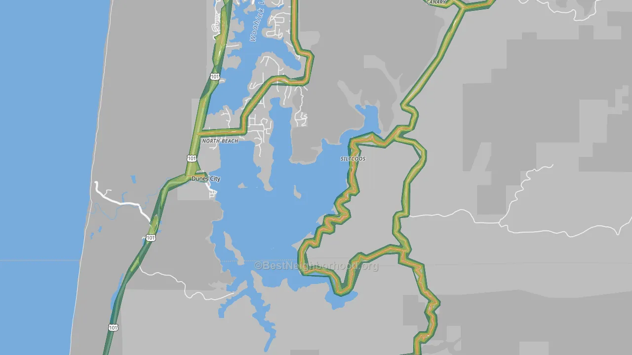 North Beach, OR Map of Noise Levels in North Beach