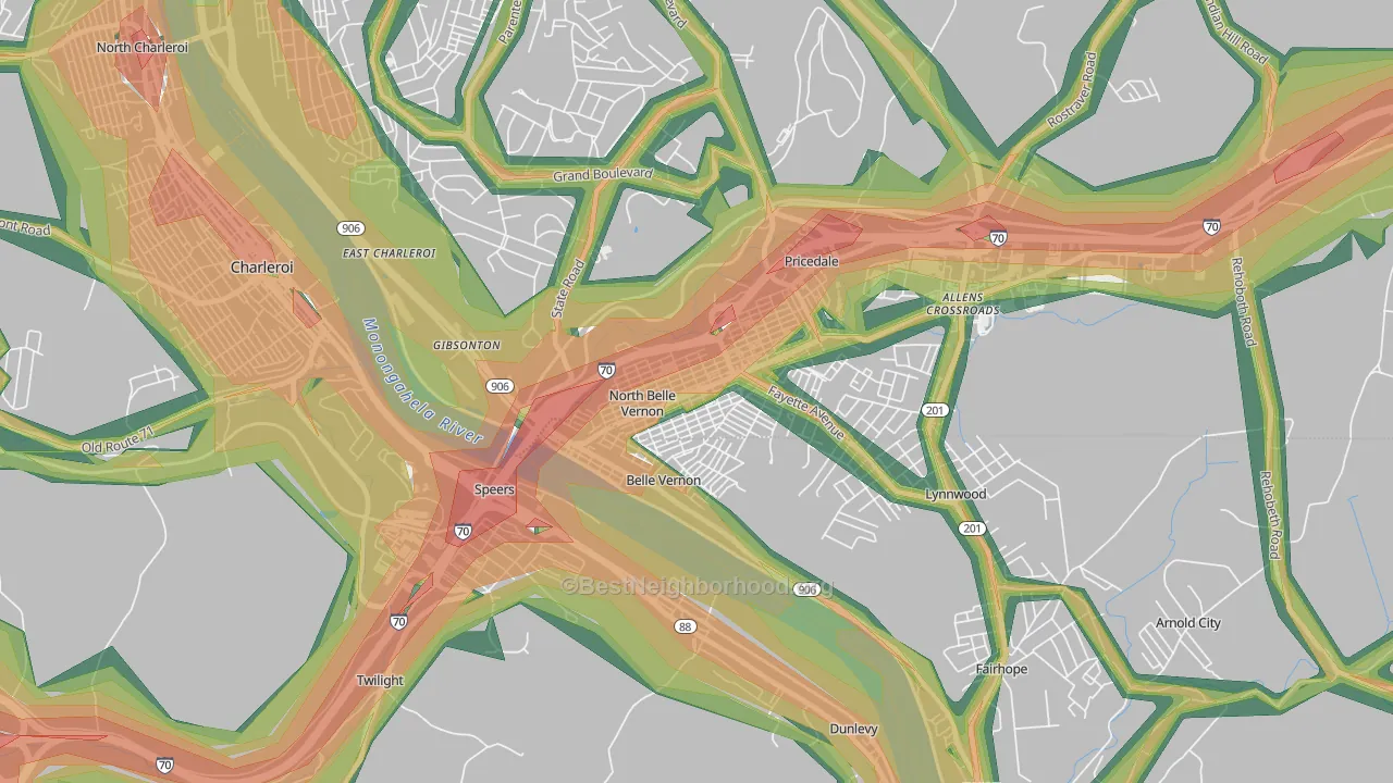 North Belle Vernon, PA Map of Noise Levels in North Belle Vernon