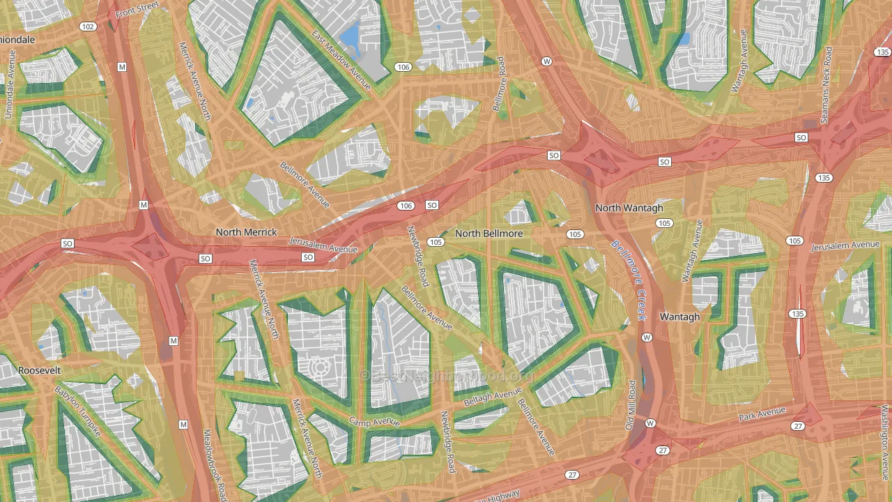 North Bellmore, NY Map of Noise Levels in North Bellmore