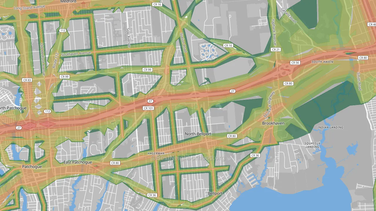 North Bellport, NY Map of Noise Levels in North Bellport