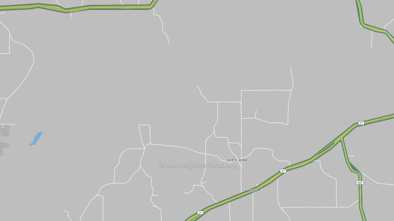North Bend, MS Map of Noise Levels in North Bend