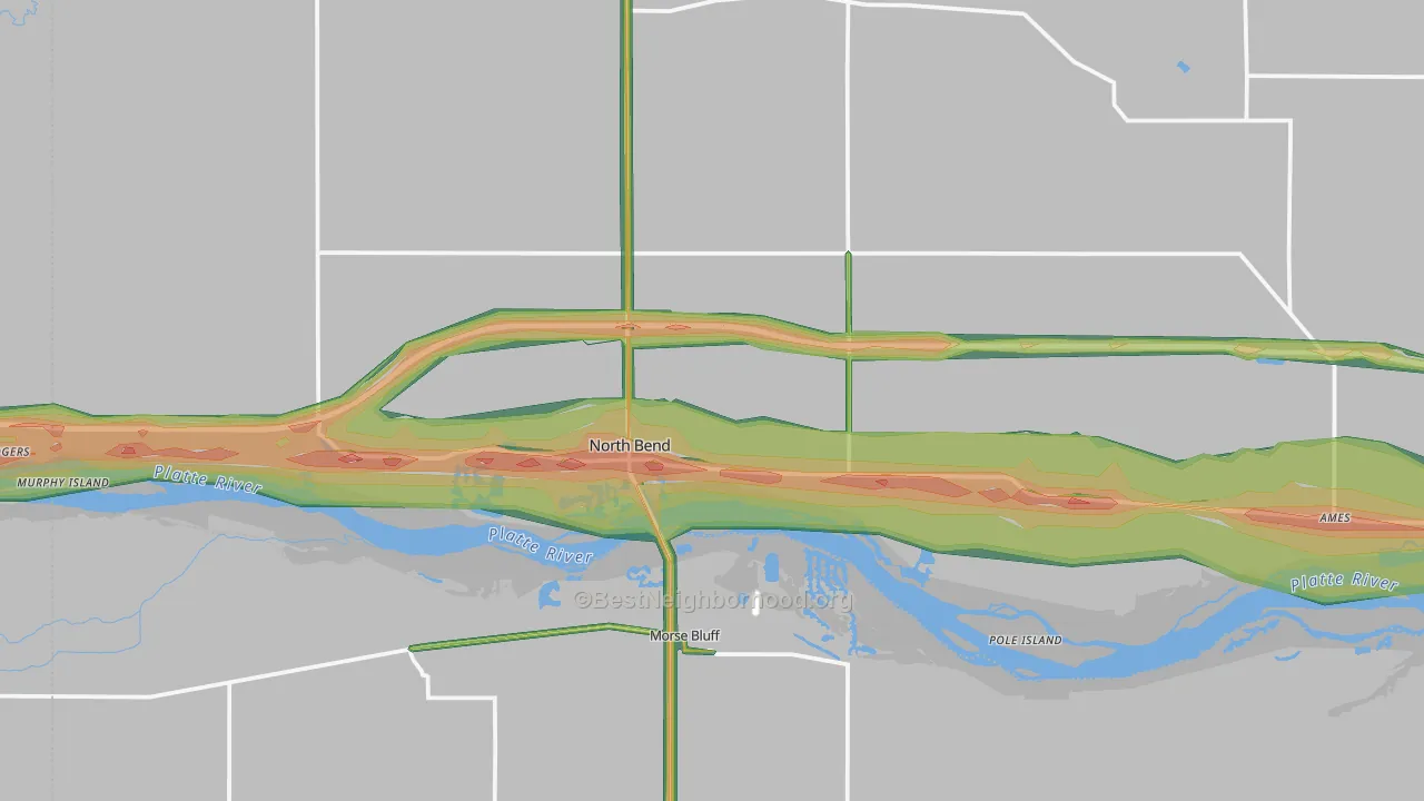 North Bend, NE Map of Noise Levels in North Bend