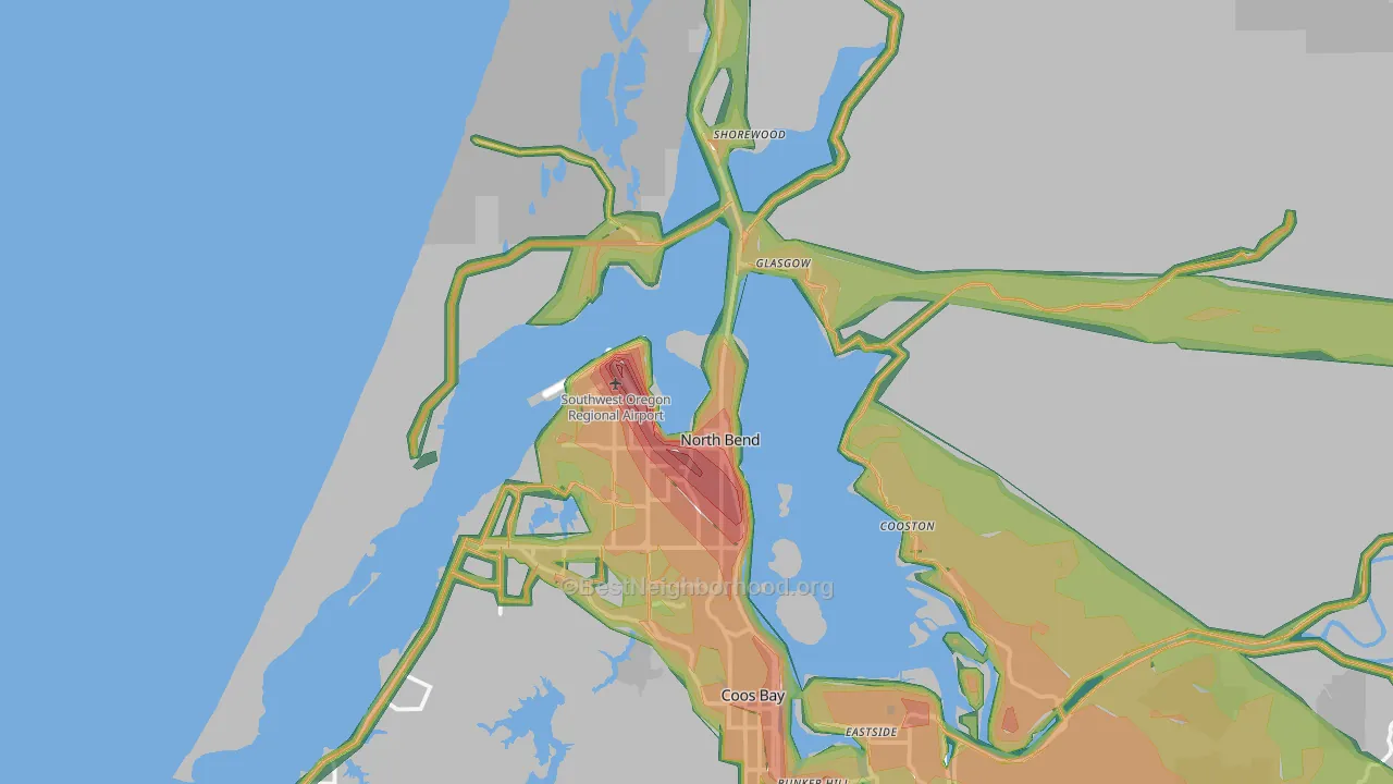 North Bend, OR Map of Noise Levels in North Bend