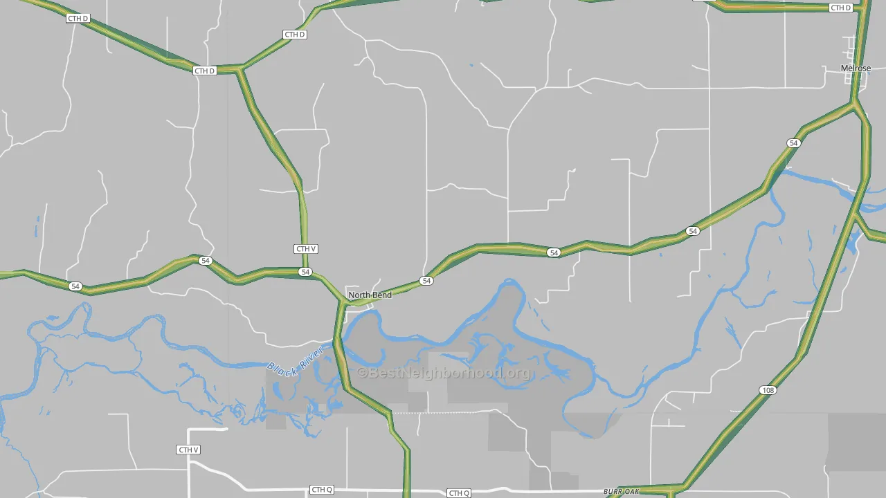North Bend, WI Map of Noise Levels in North Bend