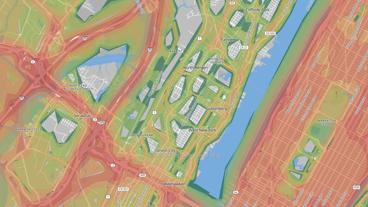 North Bergen, NJ Map of Noise Levels in North Bergen
