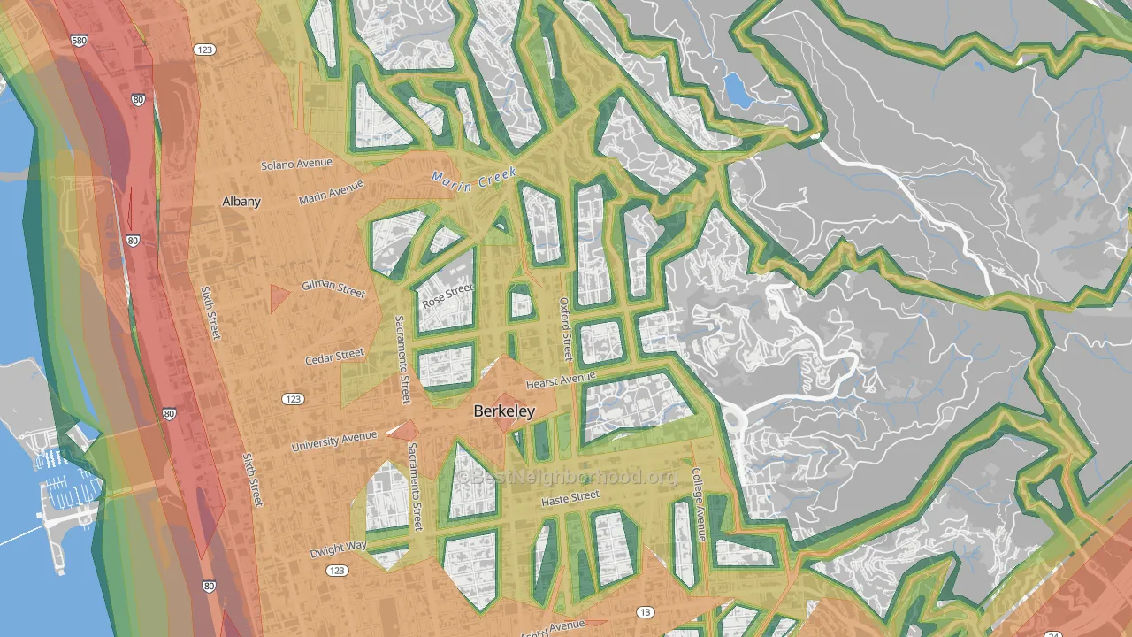 North Berkeley, Berkeley, CA Map of Noise Levels in North Berkeley