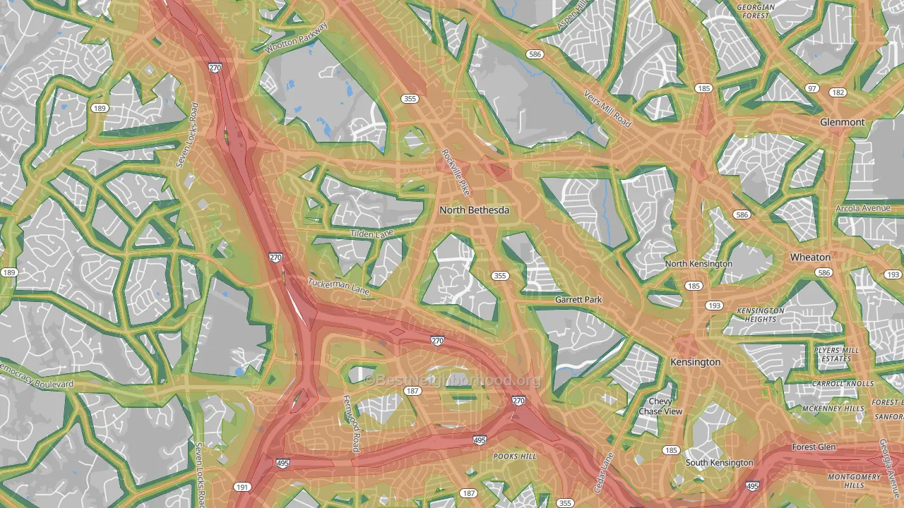 North Bethesda, MD Map of Noise Levels in North Bethesda