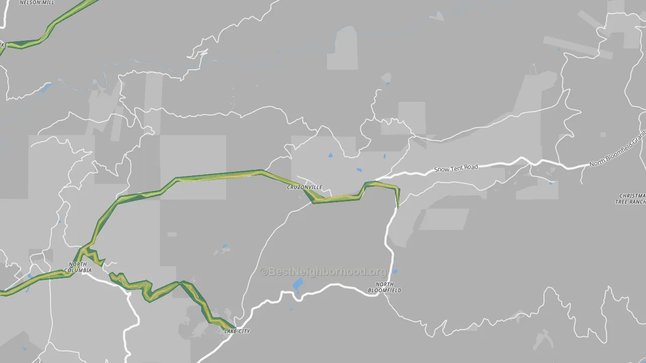 North Bloomfield, CA Map of Noise Levels in North Bloomfield