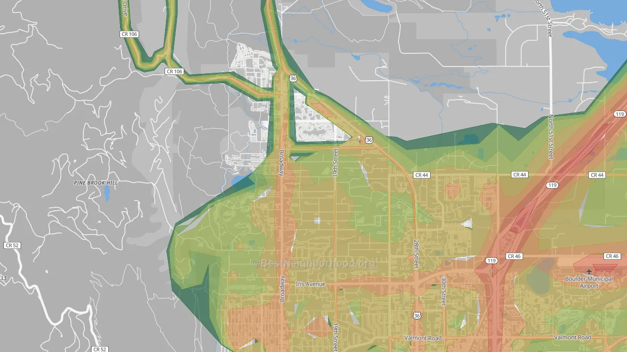 North Boulder, Boulder, CO Map of Noise Levels in North Boulder