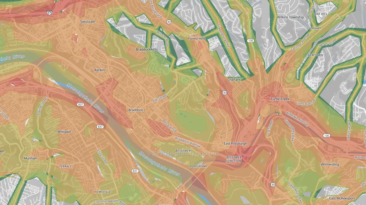 North Braddock, PA Map of Noise Levels in North Braddock