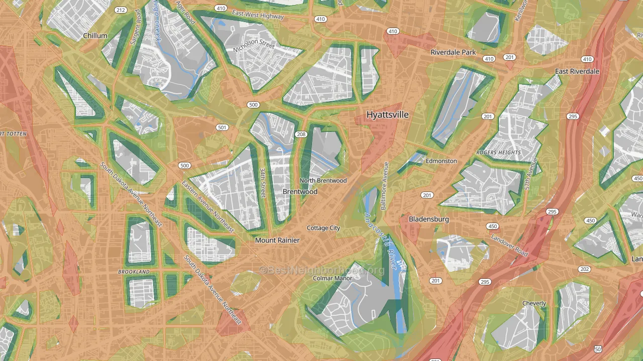 North Brentwood, MD Map of Noise Levels in North Brentwood