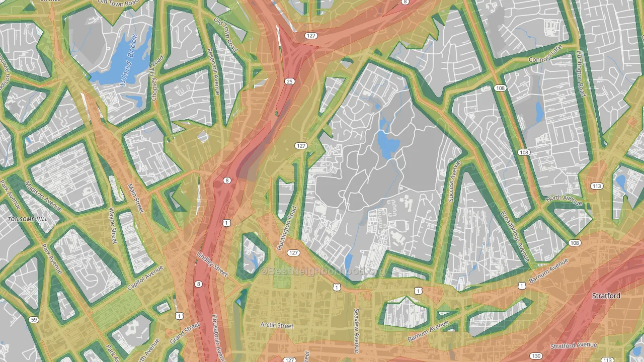 North Bridgeport, Bridgeport, CT Map of Noise Levels in North Bridgeport