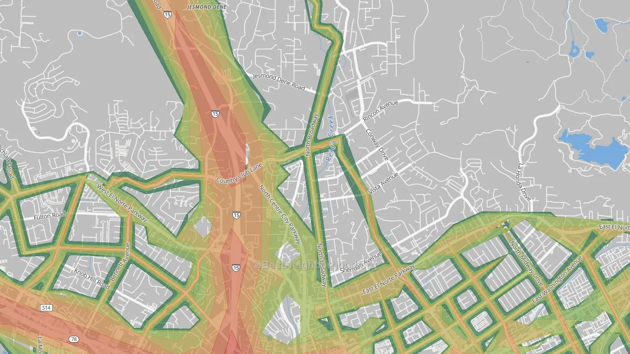 North Broadway, Escondido, CA Map of Noise Levels in North Broadway
