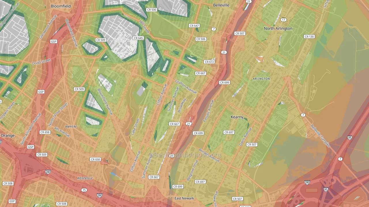 North Broadway, Newark, NJ Map of Noise Levels in North Broadway