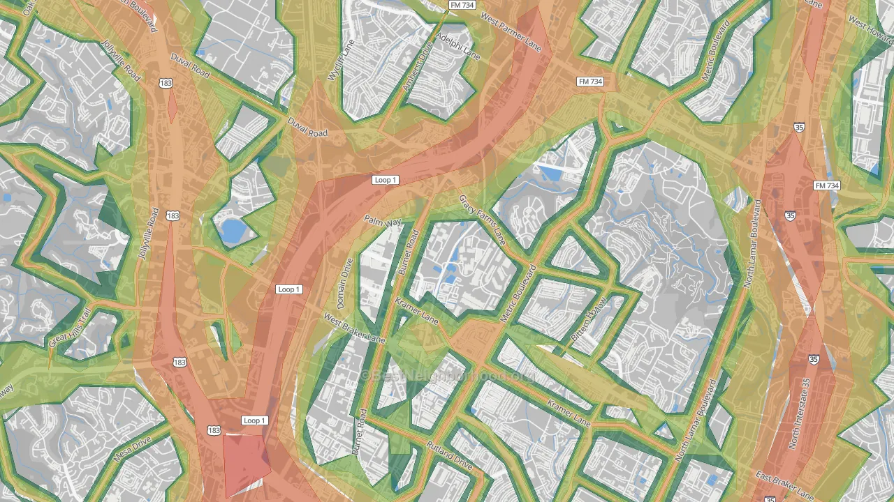 North Burnet, Austin, TX Map of Noise Levels in North Burnet