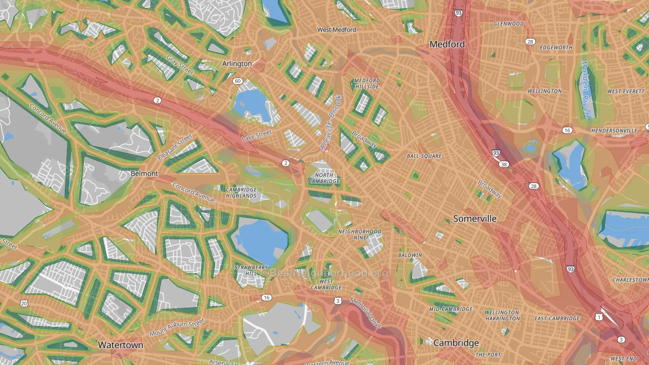 North Cambridge, Cambridge, MA Map of Noise Levels in North Cambridge